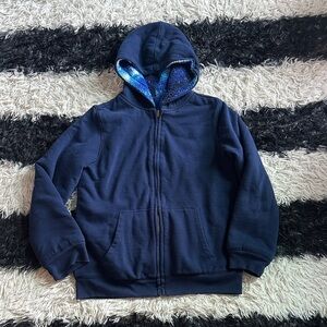 Lands End Boys Reversible Hoodie, Blue/Galaxy, Sz L (10/12)